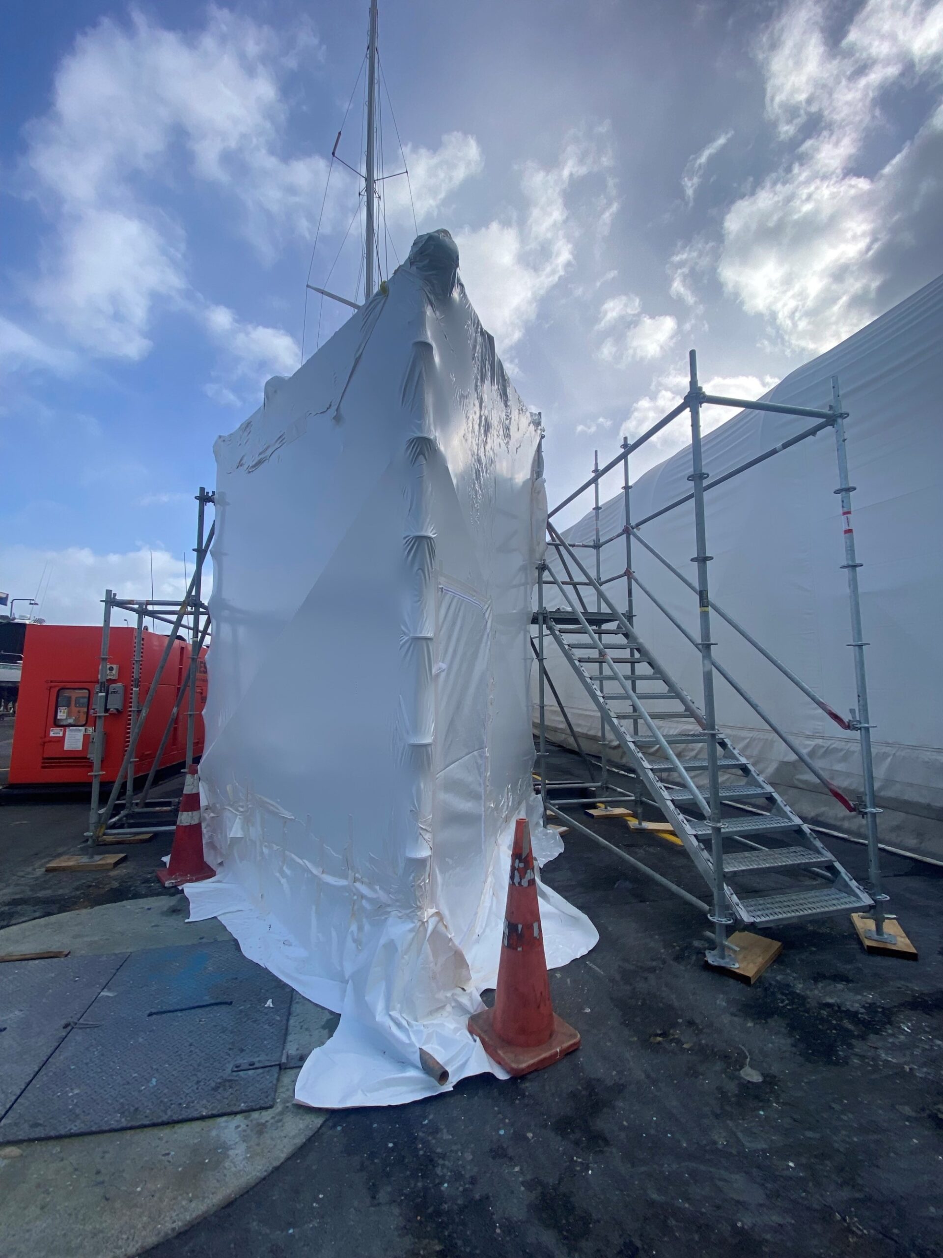Yacht wrapped for fumigation